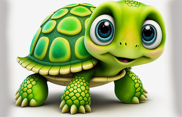 ai midjourney illustration of a green cute baby turtle