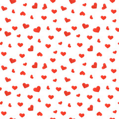 Romantic seamless pattern with red cute hearts on white background. St Valentine's art for decor, textile and packing.