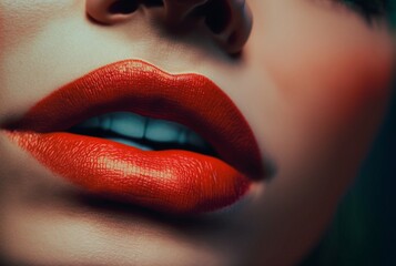 Beautiful, sexy female lips with red lipstick. Generative AI