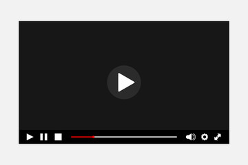 Video Player Illustration. Vector Image of black screen with play, stop, resume and full screen butttons