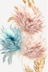 Fototapeta na wymiar dahlias with feathers. watercolor design. Generative AI