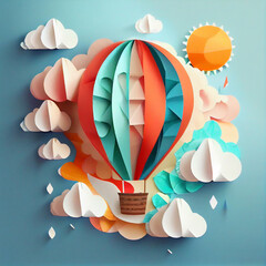 Cute Air Balloon Paper Art Illustration AI Generative