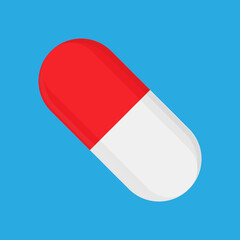 Capsule vector simple icon. Medicine image, drugs. Red pill.