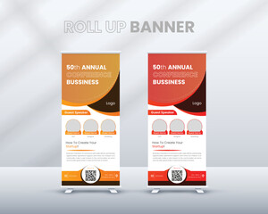 Modern Business conference roll up banner design or pull up banner template for adverting,  vector illustration,display banner,  x-banner, Standee Banner 
