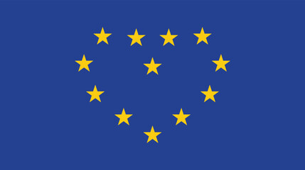 European Union flag with stars forming a heart shape. Concept of unity of Europe and Europe celebration.