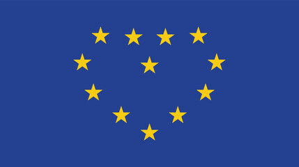 European Union flag with stars forming a heart shape. Concept of unity of Europe and Europe celebration.