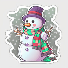 Winter outline sticker with snowman in scarf