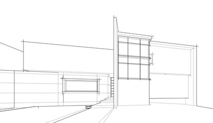Architectural sketch of a building 3d illustration