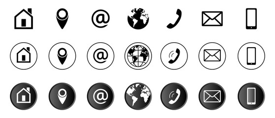 Contact us business icon set isolated on transparent background. Circle button style