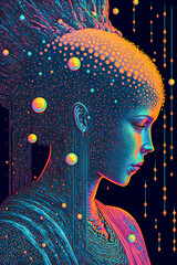 Amazing Abstract Pop Art and Cyberpunk Girl portrait illustration Generative AI