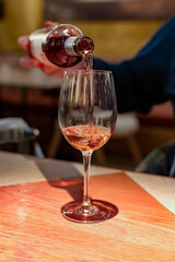 Tasting of Anjou wine, rose d'anjou produced in Loire Valley wine region of France near the city of Angers