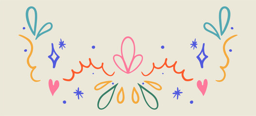 Vector sticker, tattoo. The tattoo is drawn with a thin line. Bright patterns and flowers hand-drawn. Vector illustration.