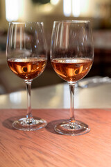 Tasting of Anjou wine, rose d'anjou produced in Loire Valley wine region of France near the city of Angers
