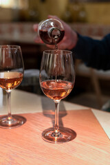 Tasting of Anjou wine, rose d'anjou produced in Loire Valley wine region of France near the city of Angers