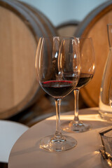 Tasting of rioja wines, visit of winery cellars with french or american oak barrels with agening red wine, Rioja wine making region, Spain