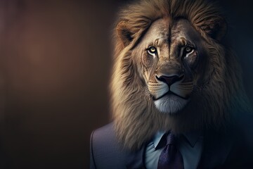 Entrepreneur with lion head, business man lion, lion head, generated by AI