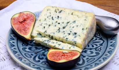 Cheese collection, piece of French blue cheese auvergne or fourme d'ambert