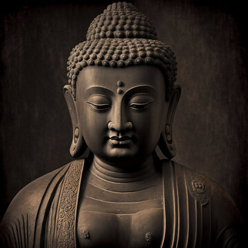 Buddha statue. Buddhist religion. Generative AI.
