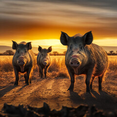 Iberian pigs on a farm. Generative AI. - obrazy, fototapety, plakaty