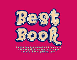 Vector stylish Emblem Best Book.  Funny handwritten Font. Artistic Alphabet Letters, Numbers and Symbols.