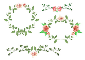 Cornici floreali miste con foglie e rose © sommaria