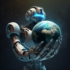 Obraz na płótnie Canvas Robot controlling the world. Artificial intelligence. Generative AI.