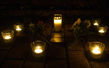 Sound of stumbling blocks in Jena with candlelights, copy space