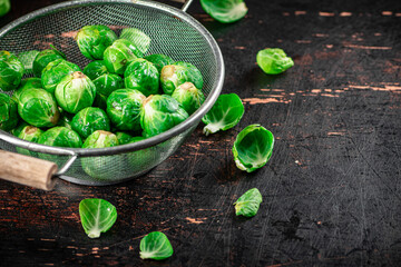 Brussels sprouts in a colander. 