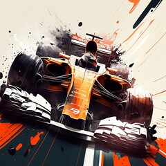 Formula 1 Car Illustration in Orange and Black