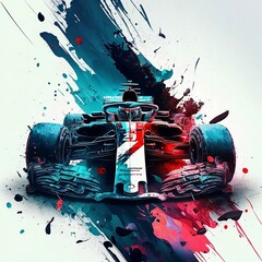Formula 1 Car Illustration in Red and Blue