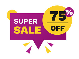 super sale 75 percent off discount, stripe, price balloon,square  purple and yellow