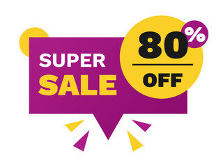 super sale 80 percent off discount, stripe, price balloon,square  purple and yellow