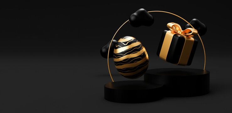 easter gift podium product display gold 3d render