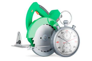 Circular saw with stopwatch. 3D rendering