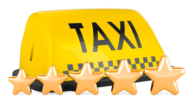 Taxi car signboard with five golden stars. 3D rendering