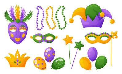 Collection of french traditional mardi gras symbols