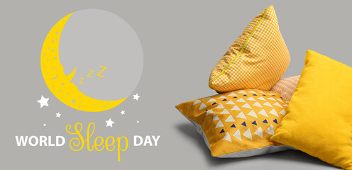 Banner for World Sleep Day with yellow pillows