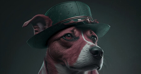 Dog dressed as a man, abstract animal portrait