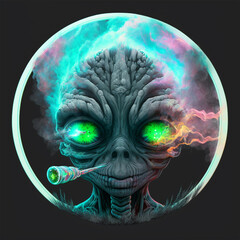 a funny logo of an alien smoking a joint
