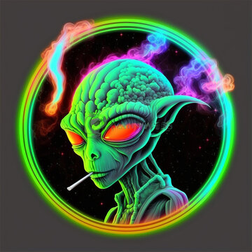 a funny logo of an alien smoking a joint