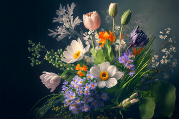 Flower bouquet with spring flowers. Generative AI.