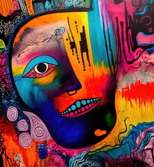 artistic illustration of abstract surreal face in colorful them idea for funky modern background wallpaper Generative Ai