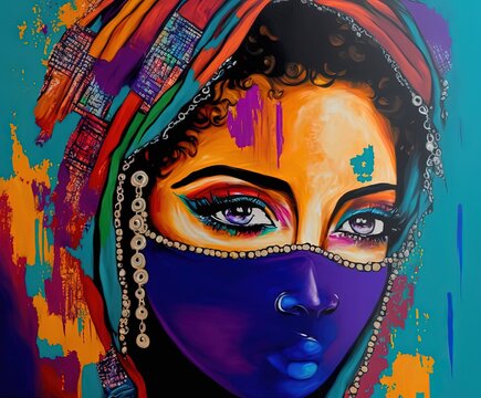 artistic illustration of abstract African women face in colorful them idea for funky modern background wallpaper Generative Ai