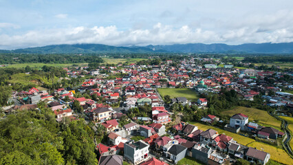 Aerial view of Traditional Minangkabau houses located in Bukittinggi, West Sumatra, Indonesia. 