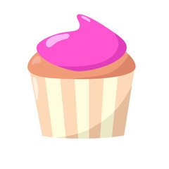 Simple flat tasty cupcake with pink icing	