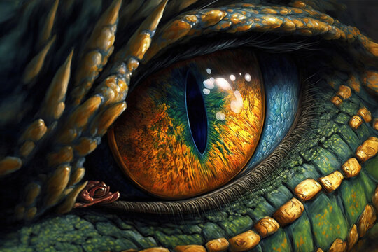 a close up of a dragon's eye, fantasy art illustration © vvalentine