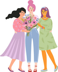 Women with flowers. Illustration - 564380809