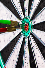 Dartboard with arrows.Darts game.Successful game.National English game.Target.Vertical orientation