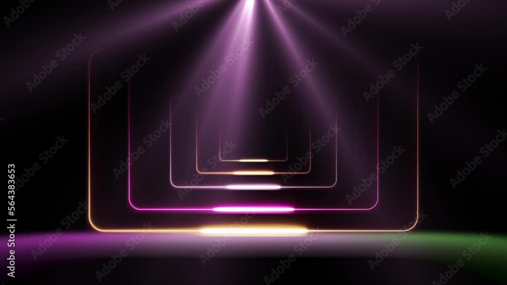 Poster neon rectangle animation with optical light effect rotate animation