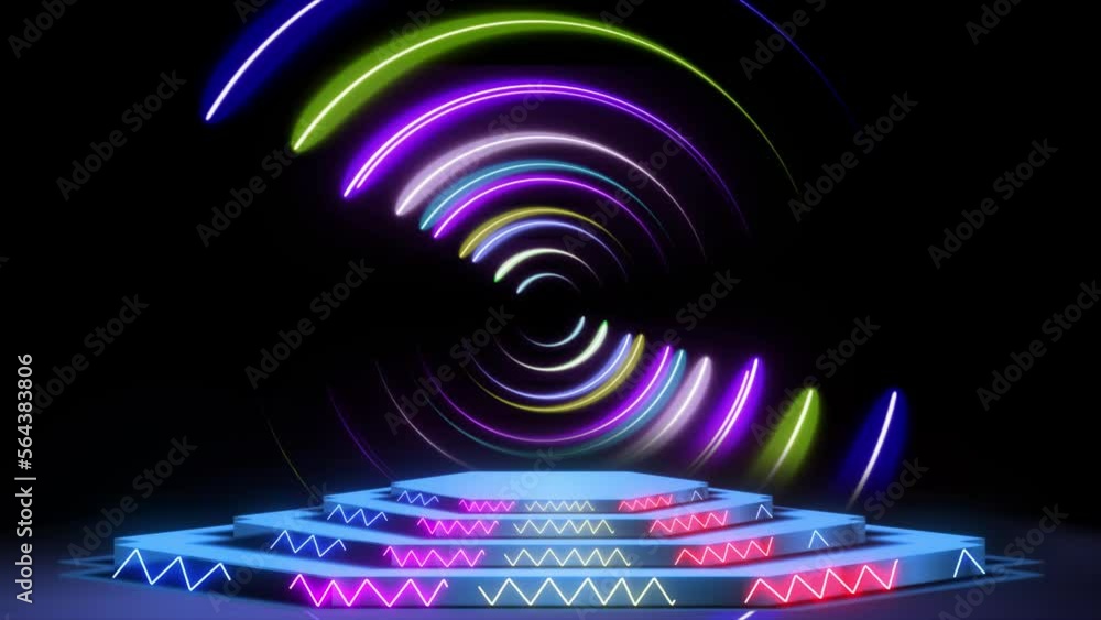 Poster stage animation with circle animation background beautiful neon effects. . neon light and stage neon